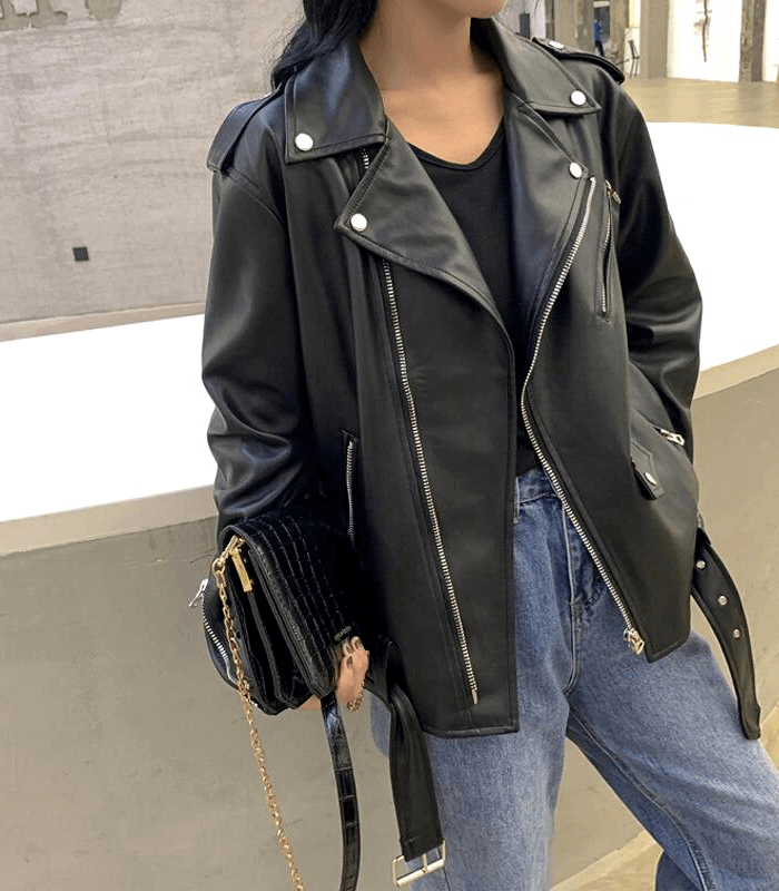 woman wearing a vegan leather jacket for Fall fashion